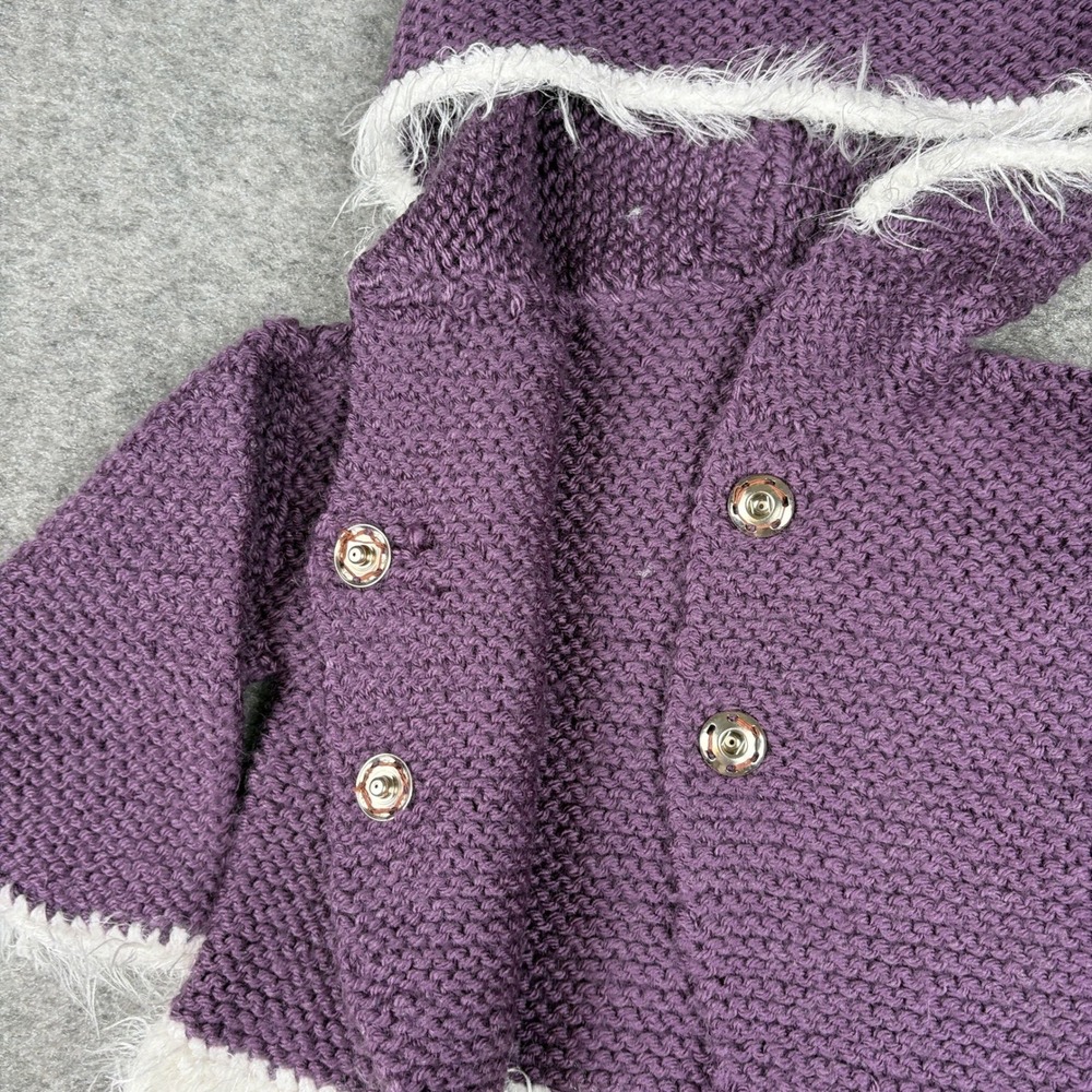 Unbranded Knit Hooded Cardigan Baby Size 6-12M Purple Panda Faux Fur Trim - Picture 5 of 9